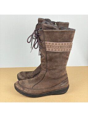 Teva Kira Suede Lace Up Boots Womens 8 Brown Side Zip Casual Comfort Tall